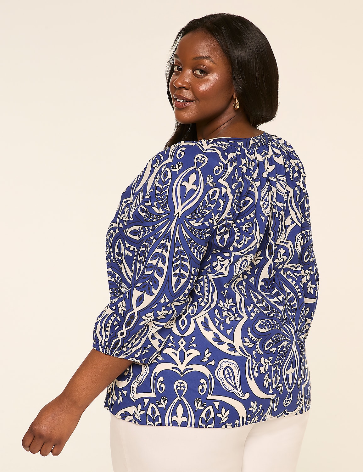 Notch-Neck Elbow-Sleeve Blouse Product Image 2