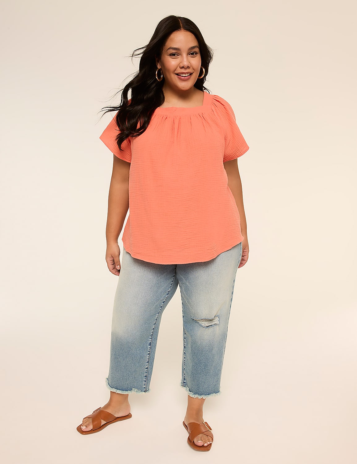 Flutter-Sleeve Square-Neck Gauze Top Product Image 3
