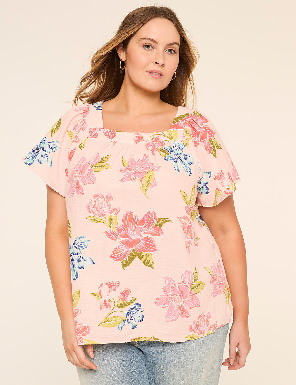 Flutter-Sleeve Square-Neck Gauze Top Product Image 1