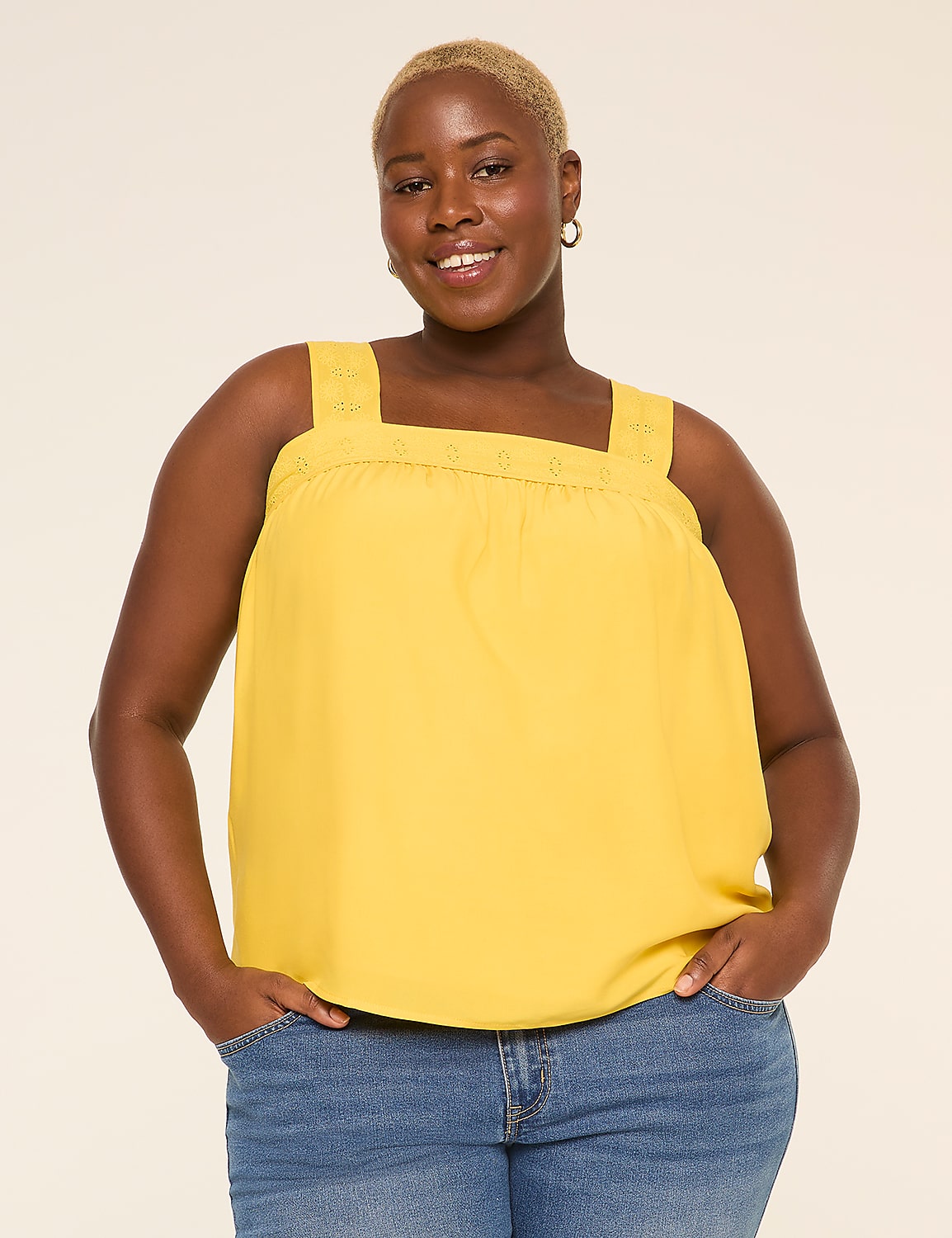 Eyelet-Trim Square-Neck Tank Product Image 1