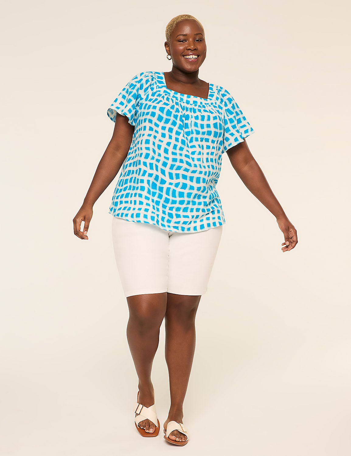 Flutter-Sleeve Square-Neck Gauze Top Product Image 3