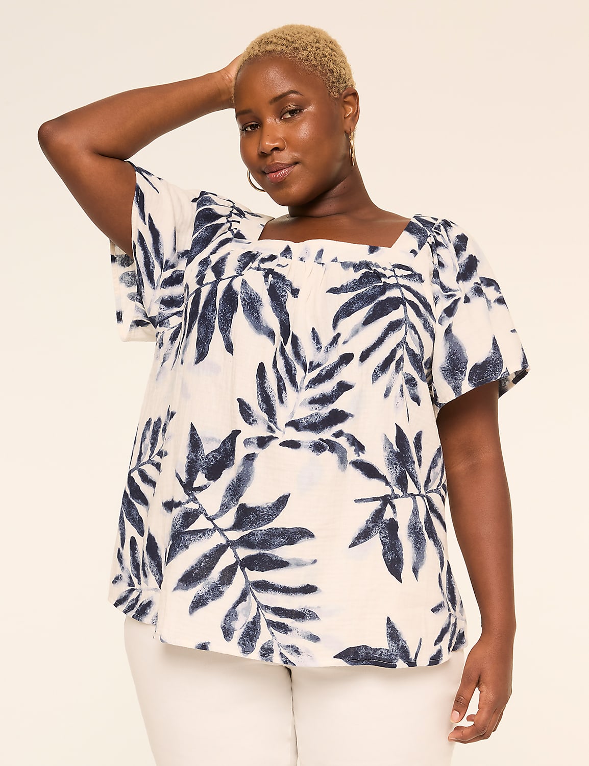 Flutter-Sleeve Square-Neck Gauze Top Product Image 1