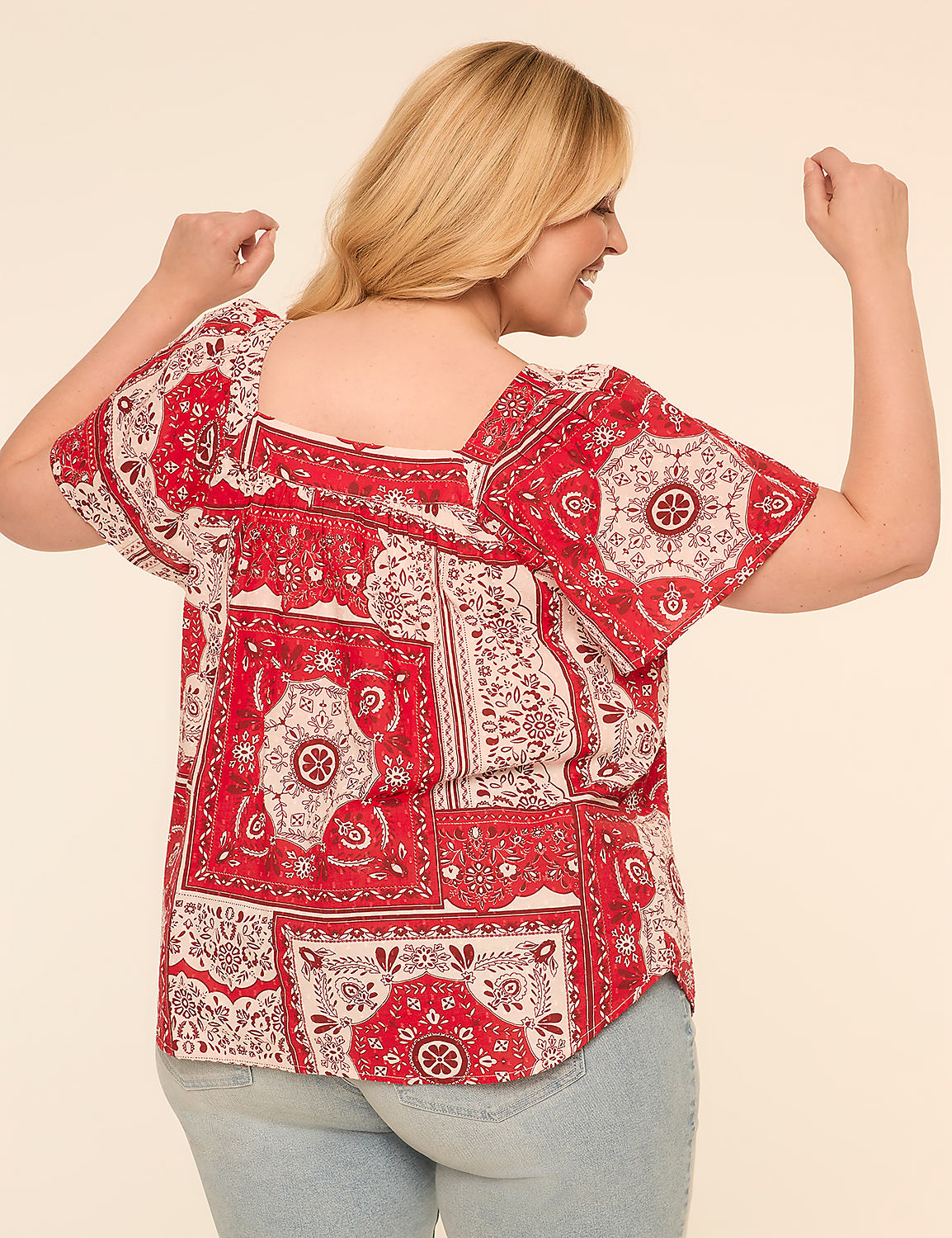 Swing Flutter-Sleeve Square-Neck Blouse Product Image 2