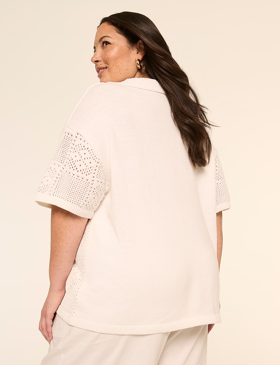 Short-Sleeve Collared Sweater Pullover Product Image 2