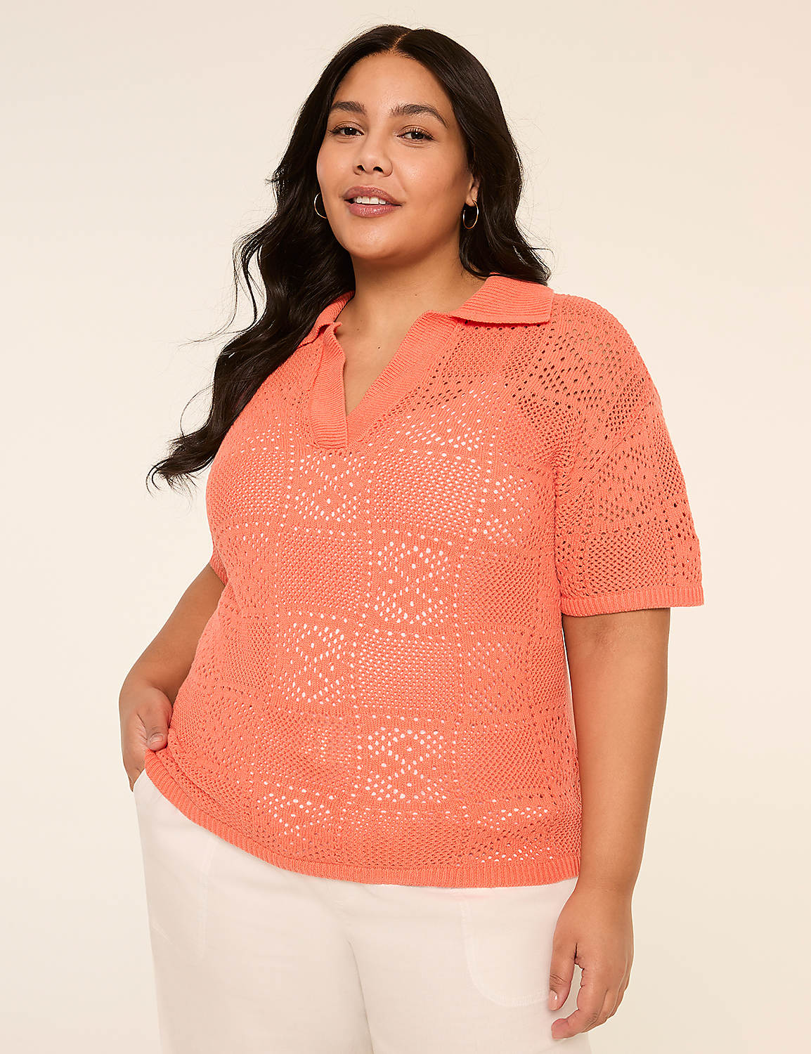 Short-Sleeve Collared Sweater Pullover Product Image 1