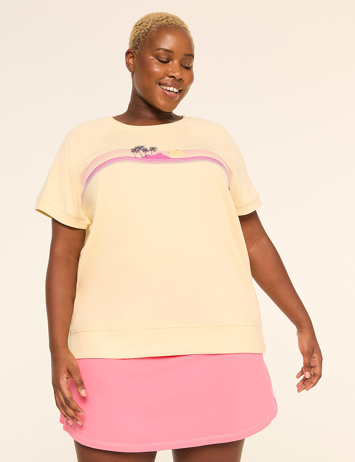 LIVI French Terry Short-Sleeve Graphic Sweatshirt Product Image 1