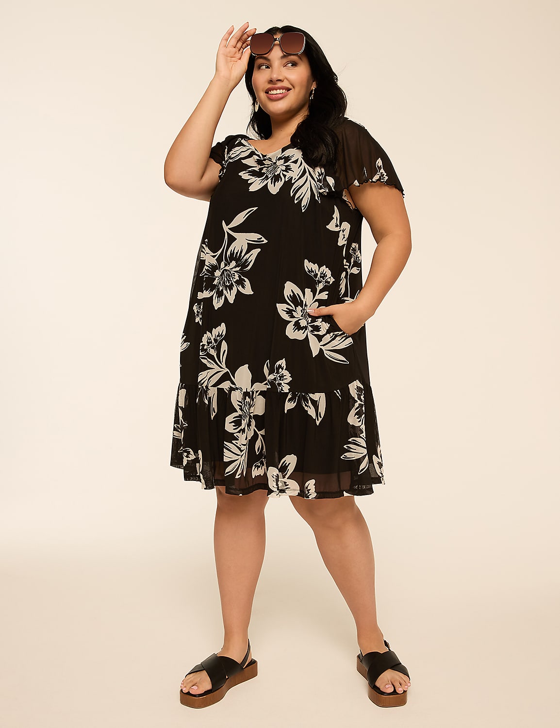 Flutter-Sleeve Open-Neck Swing Dress Product Image 1