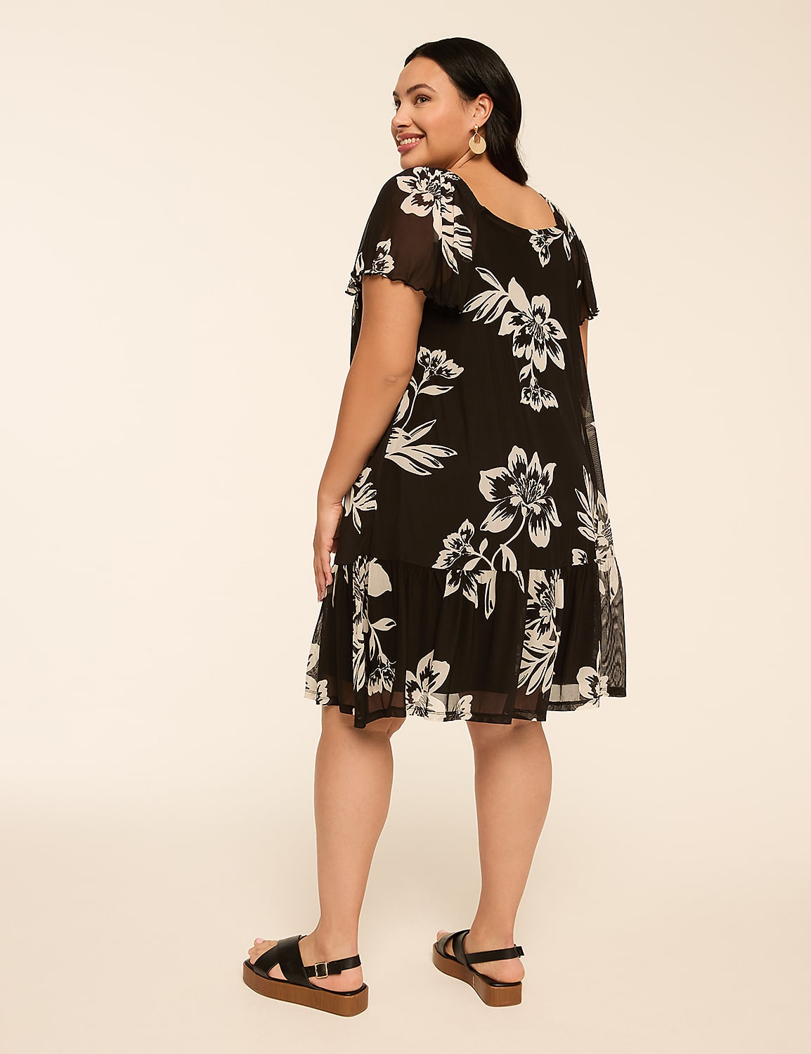 Flutter-Sleeve Open-Neck Swing Dress Product Image 2