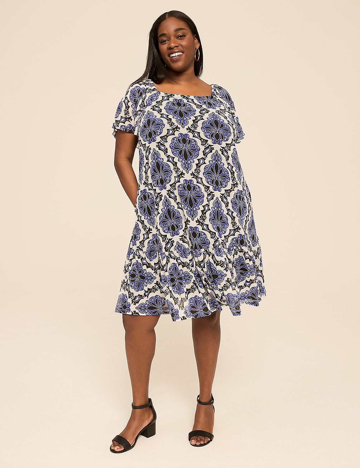 Flutter-Sleeve Open-Neck Swing Dress Product Image 1