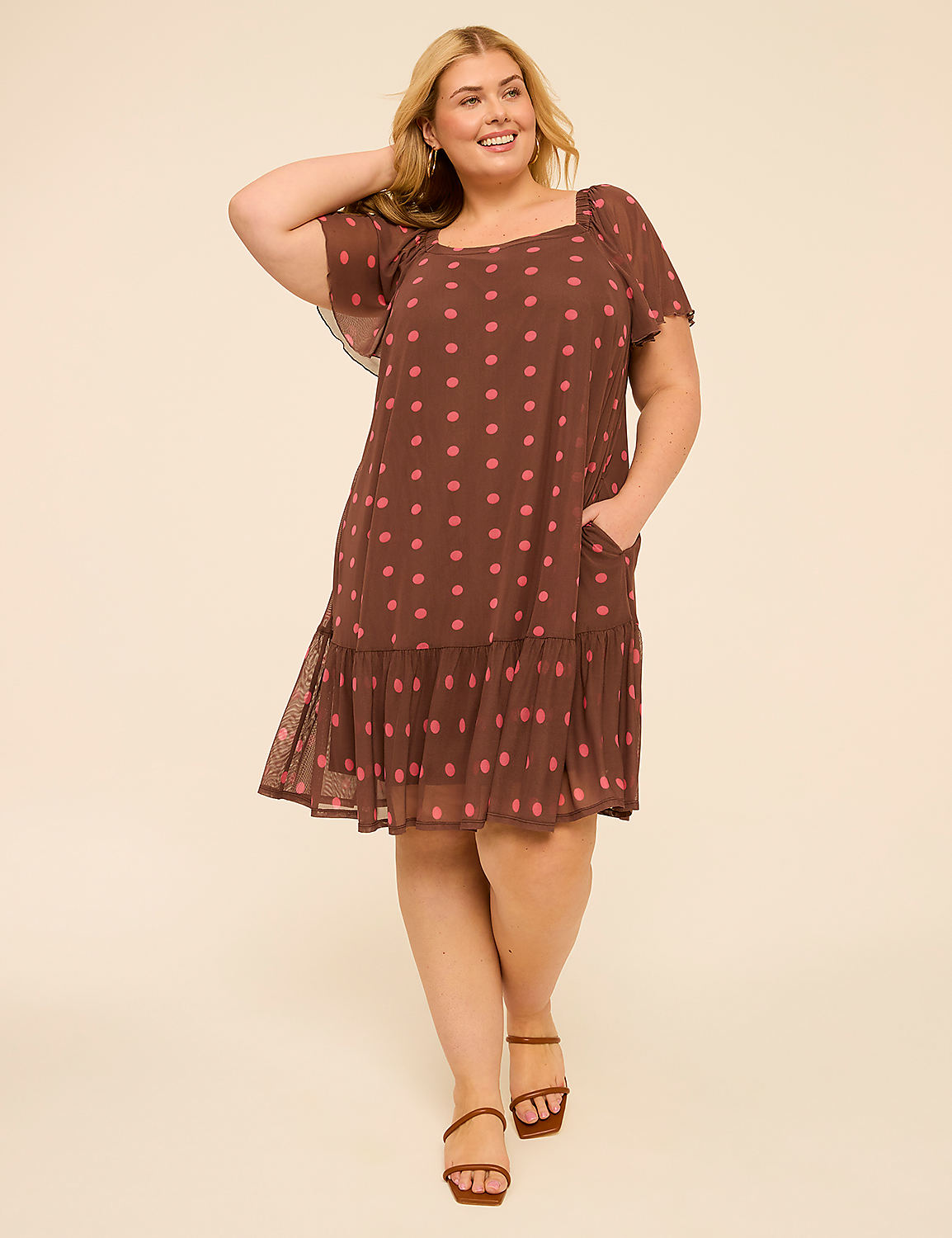 Flutter-Sleeve Open-Neck Swing Dress Product Image 1