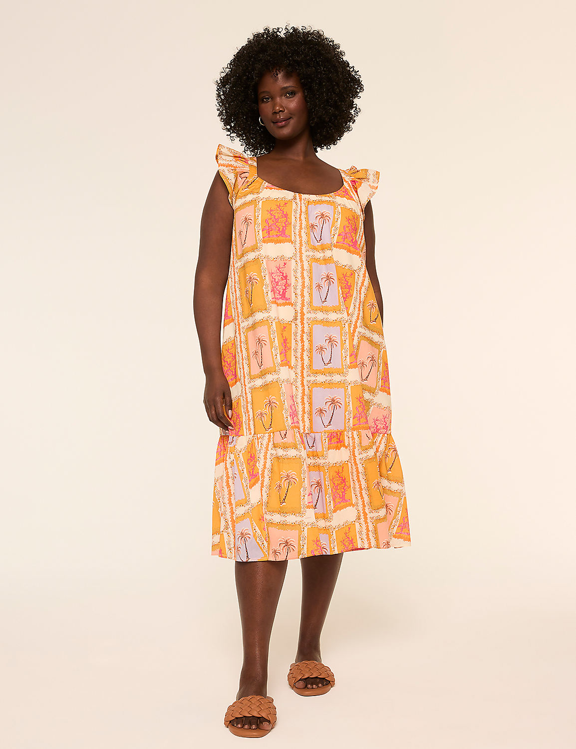 Flutter-Sleeve Postcard Midi Dress Product Image 1