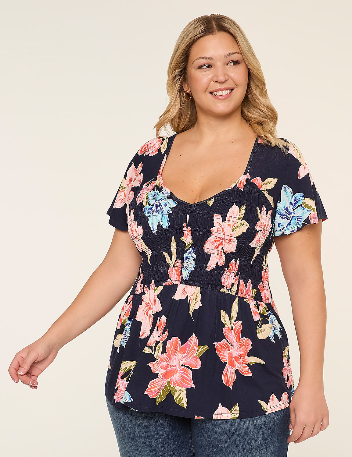 Flutter-Sleeve Sweetheart-Neck Peplum Top Product Image 1