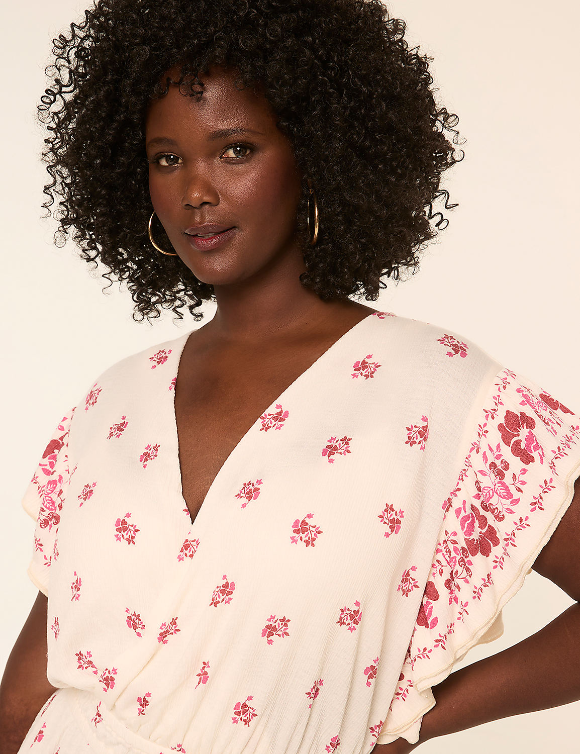 Double Flutter-Sleeve Faux-Wrap Peplum Top Product Image 1