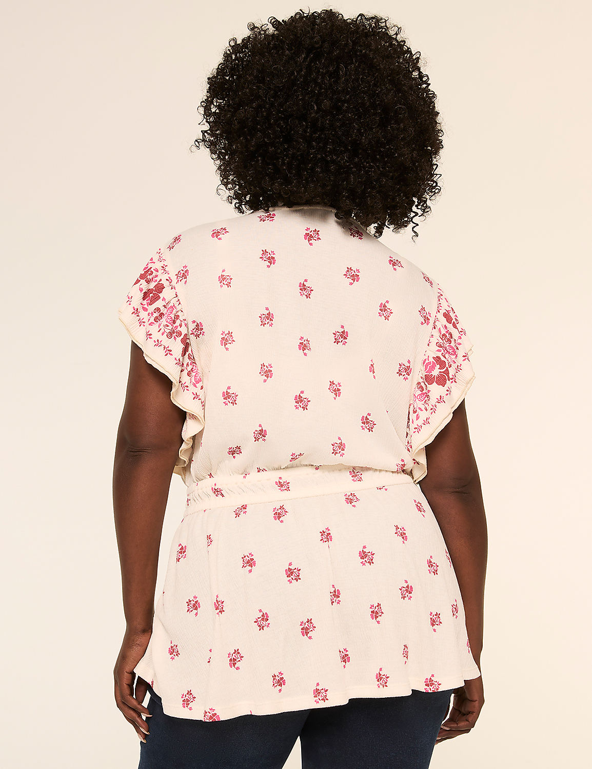 Double Flutter-Sleeve Faux-Wrap Peplum Top Product Image 2