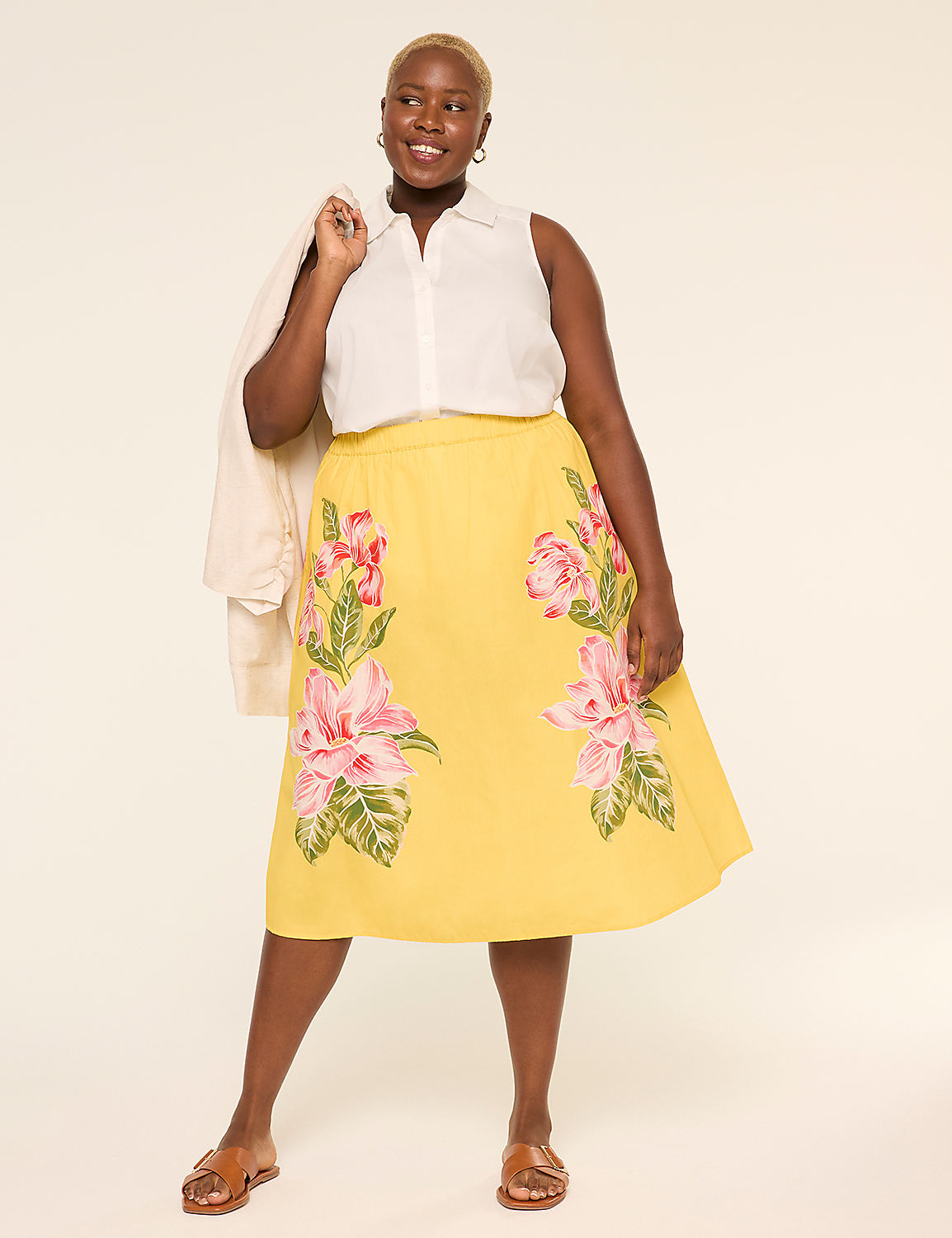 Shirred Poplin Midi Skirt Product Image 3