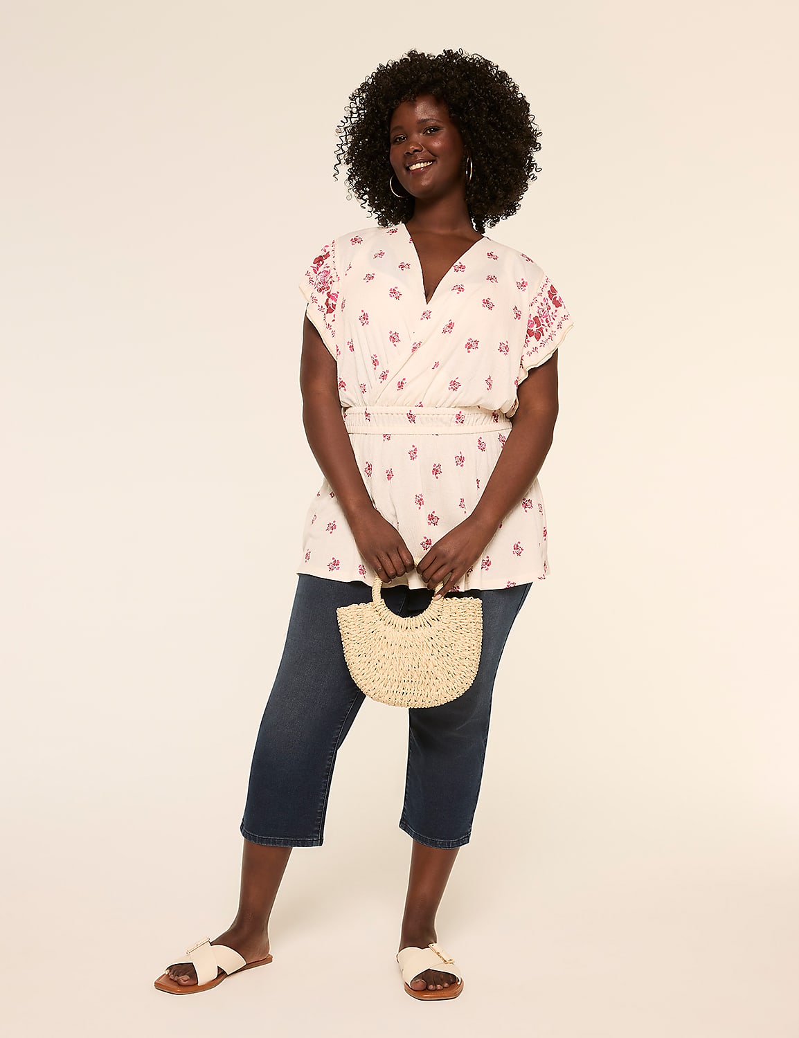 Double Flutter-Sleeve Faux-Wrap Peplum Top Product Image 3