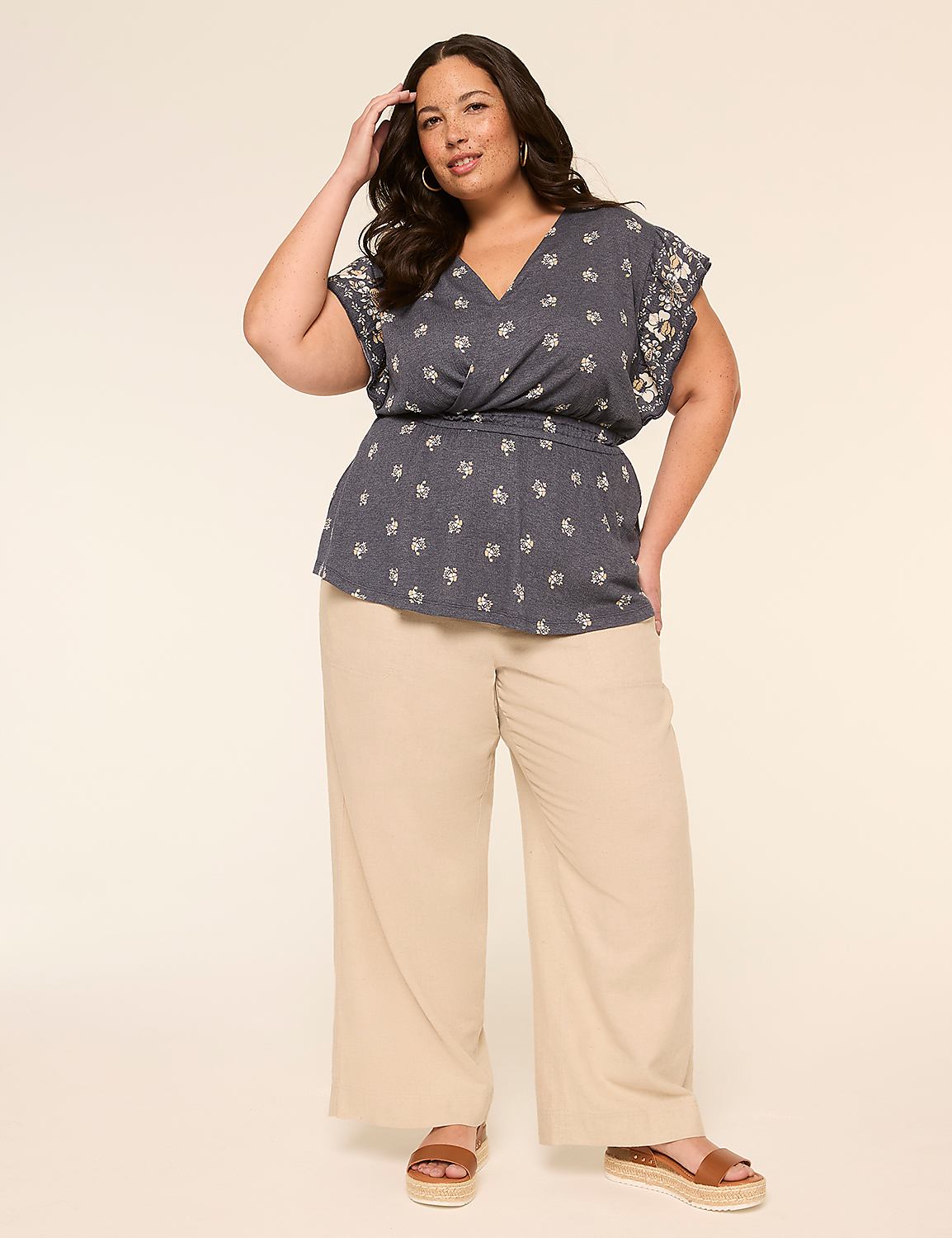 Double Flutter-Sleeve Faux-Wrap Peplum Top Product Image 3