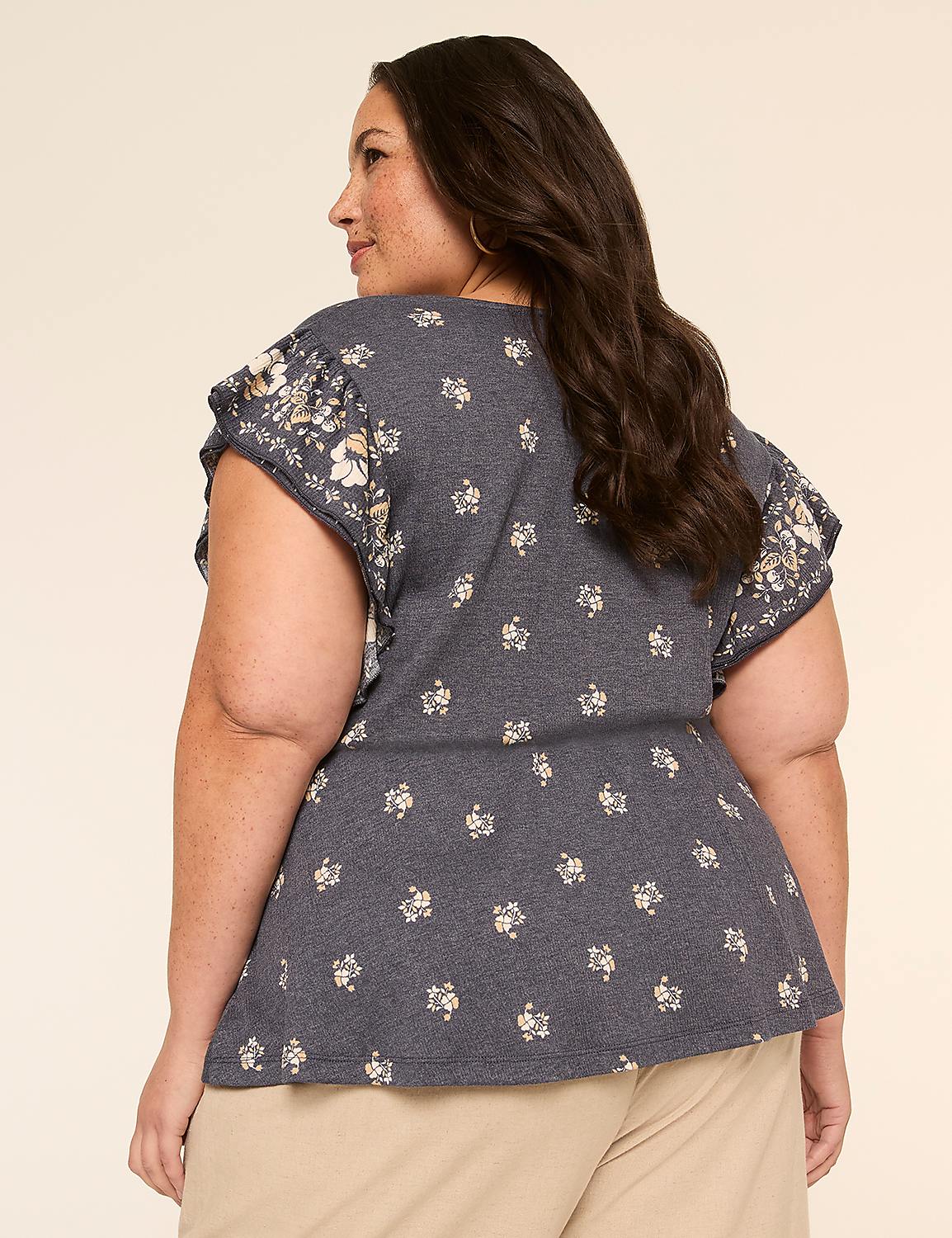 Double Flutter-Sleeve Faux-Wrap Peplum Top Product Image 2
