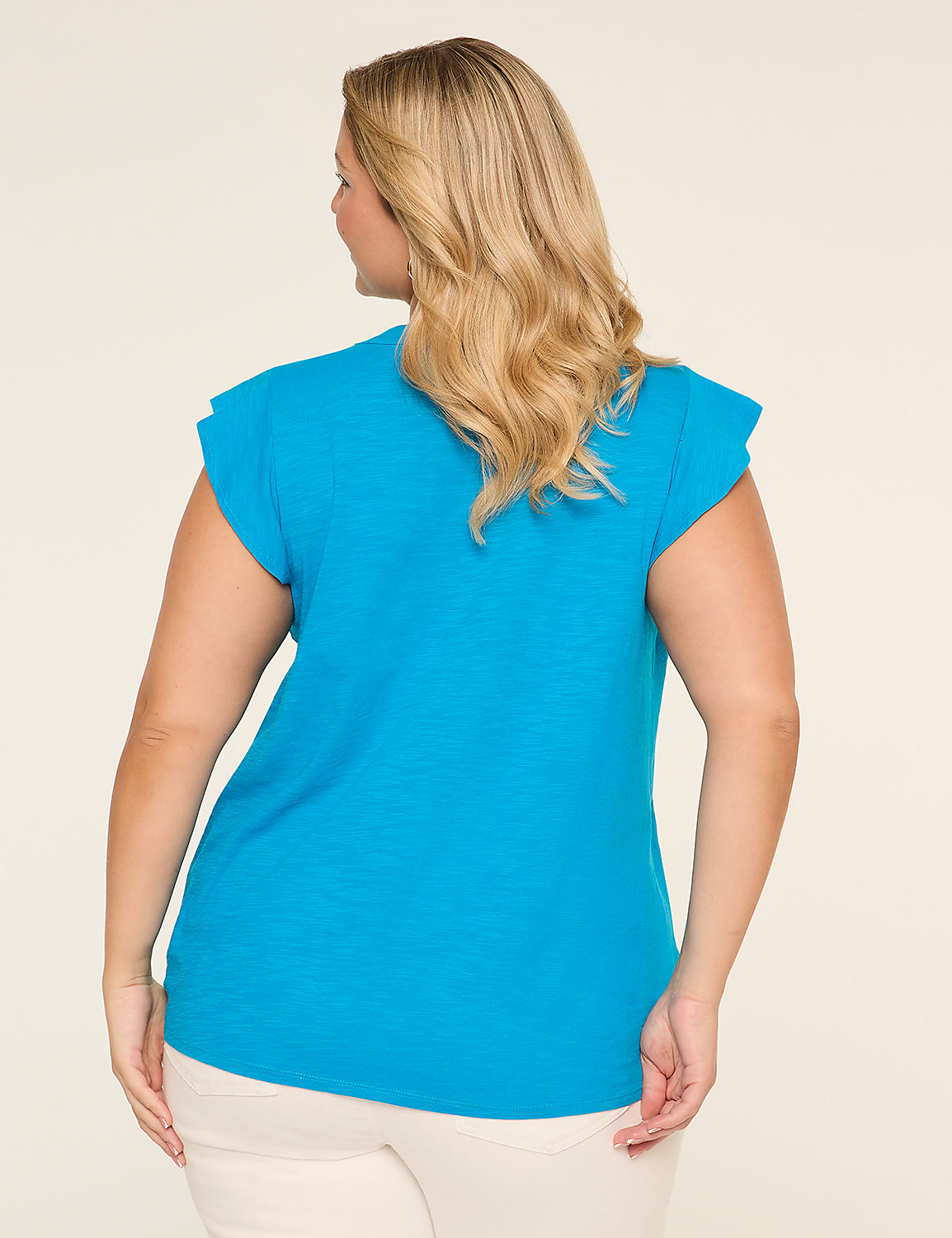 Flutter-Sleeve Lace-Up Eyelet-Yoke Top Product Image 2