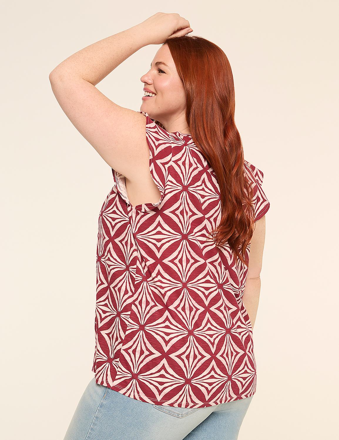 Flutter-Sleeve Lace-Up Eyelet-Yoke Top Product Image 2
