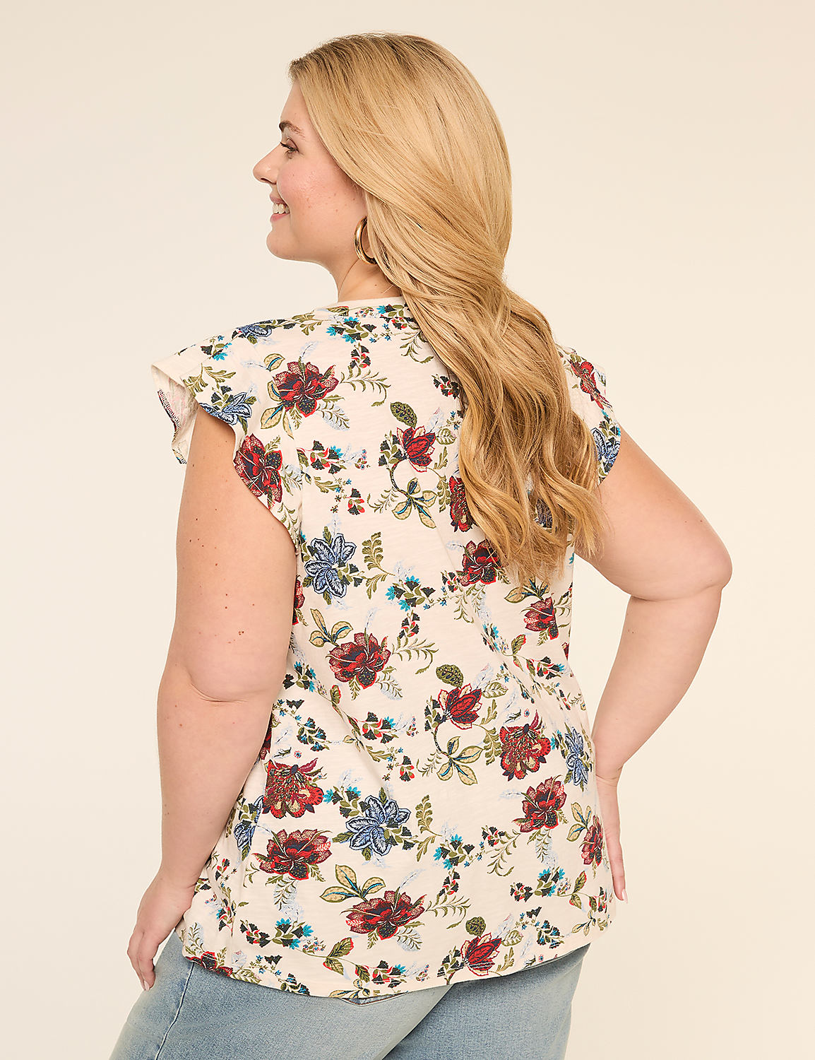 Flutter-Sleeve Lace-Up Eyelet-Yoke Top Product Image 2