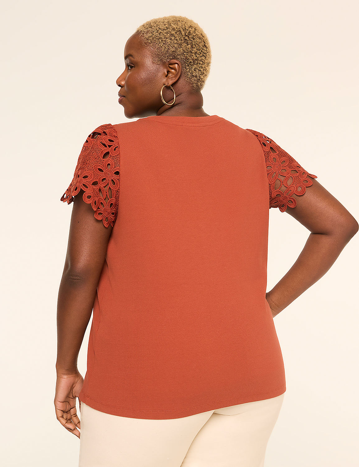 Crochet-Sleeve V-Neck Top Product Image 2