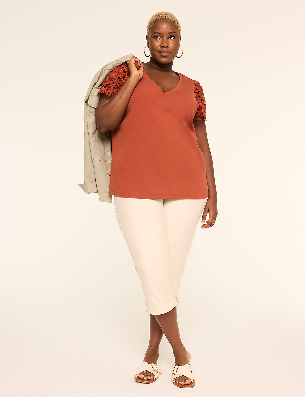 Crochet-Sleeve V-Neck Top Product Image 3