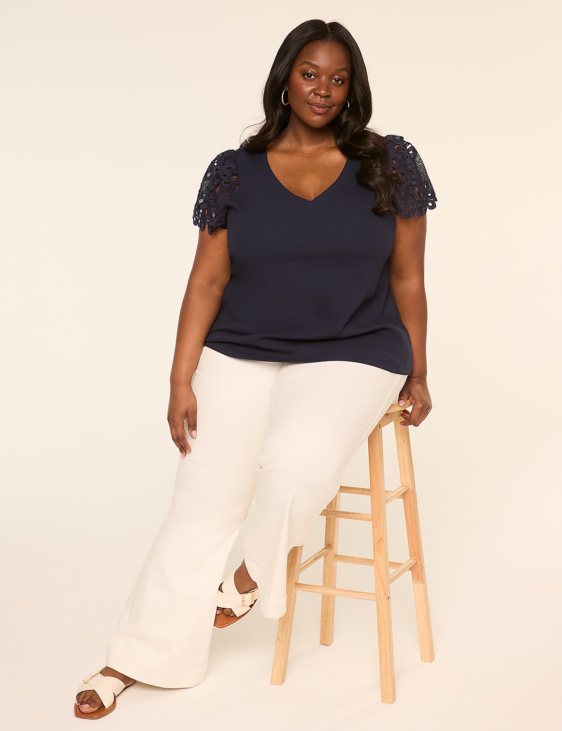 Crochet-Sleeve V-Neck Top Product Image 3