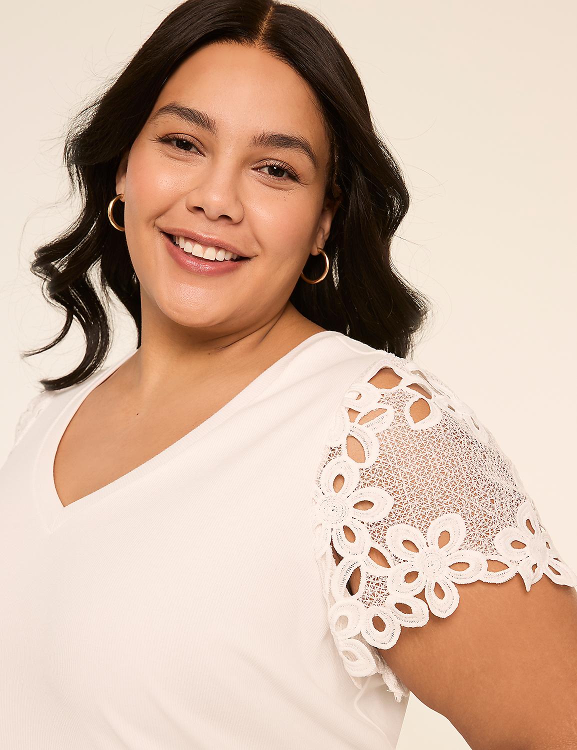 Crochet-Sleeve V-Neck Top Product Image 2
