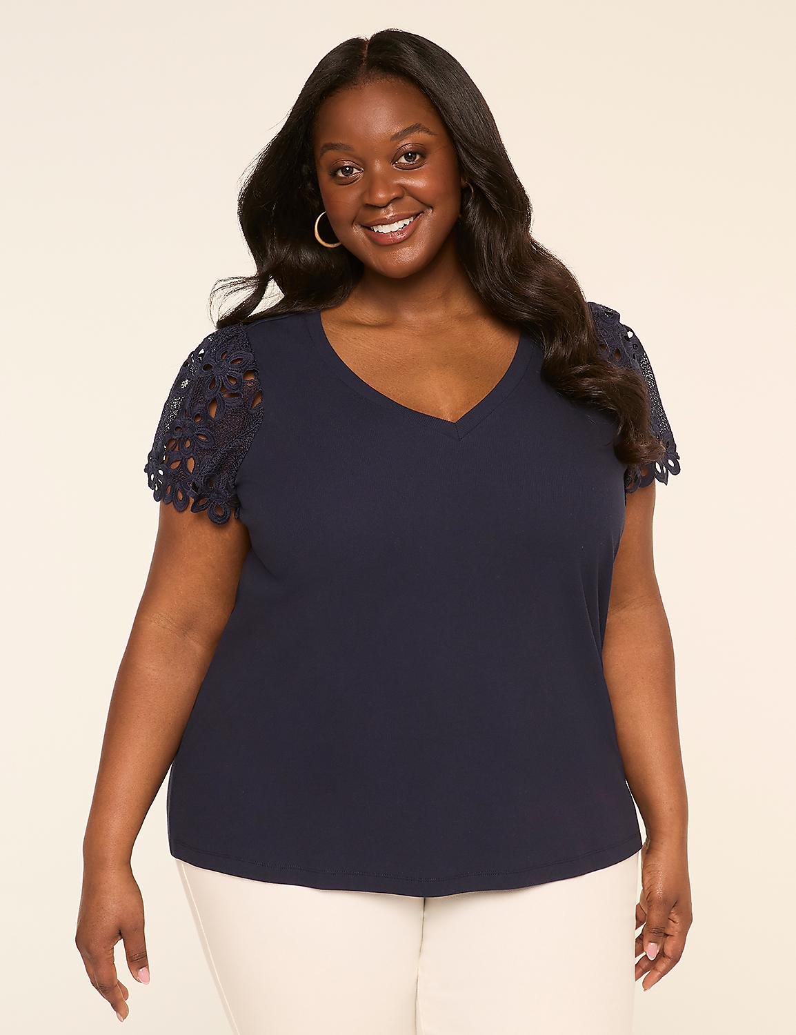 Crochet-Sleeve V-Neck Top Product Image 1
