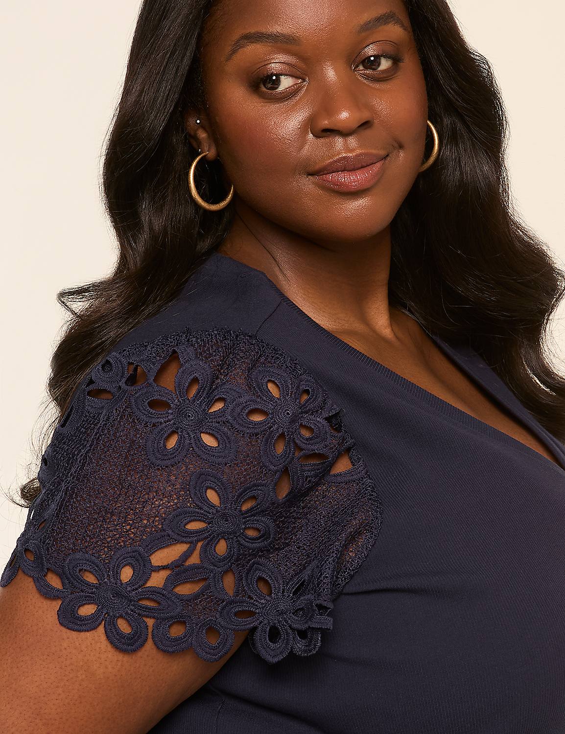 Crochet-Sleeve V-Neck Top Product Image 4