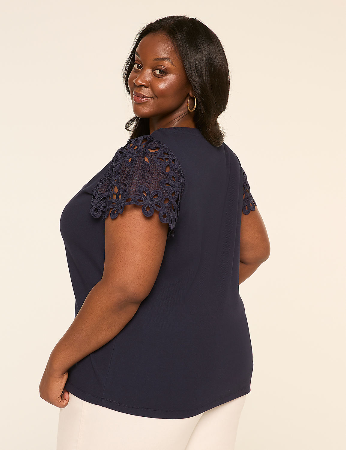 Crochet-Sleeve V-Neck Top Product Image 2
