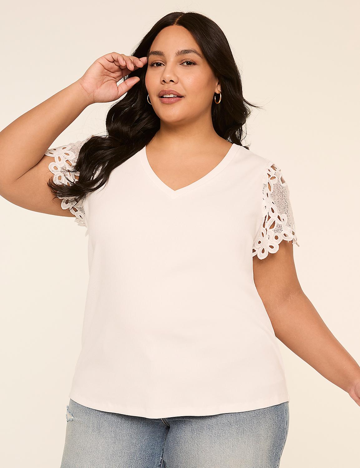 Crochet-Sleeve V-Neck Top Product Image 1