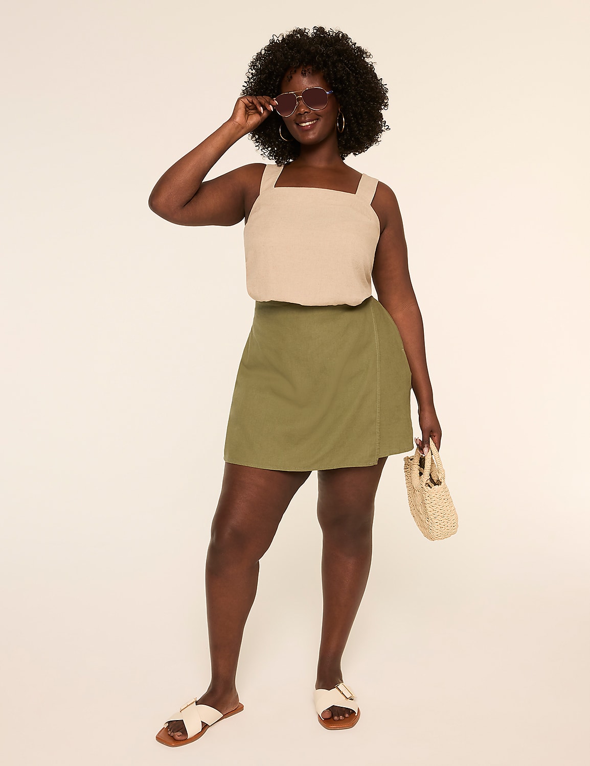 Linen-Blend Faux-Wrap Skort Product Image 3