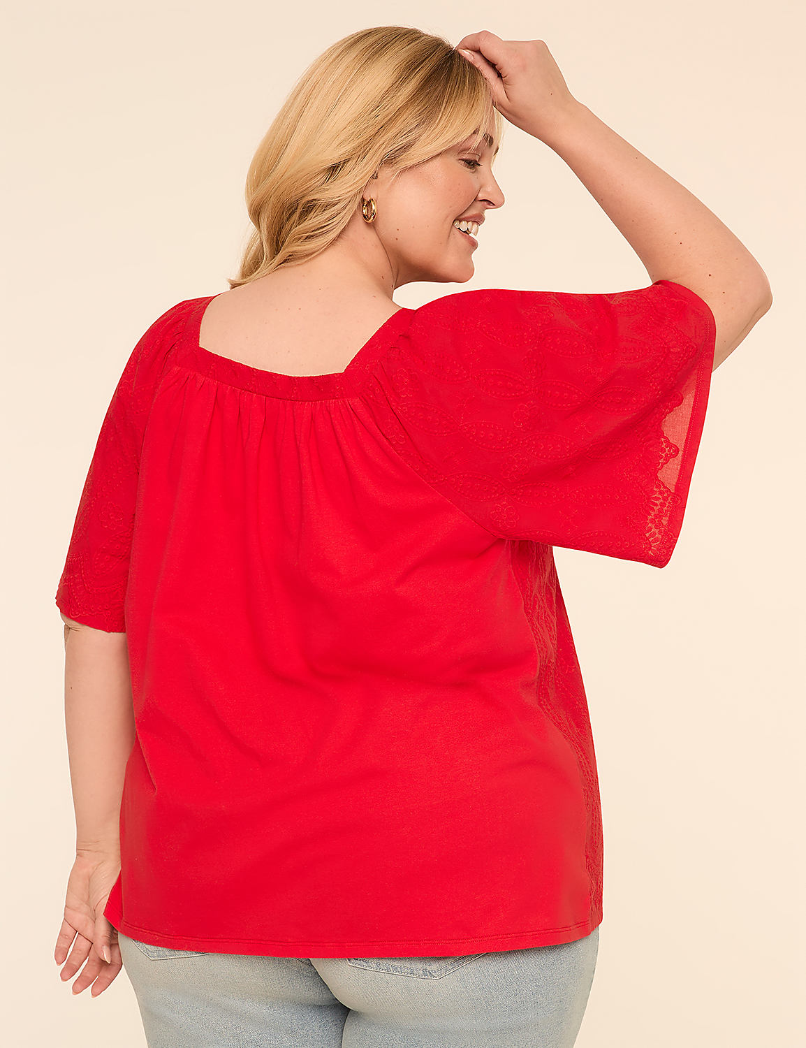 Short-Sleeve Square-Neck Eyelet Top Product Image 2