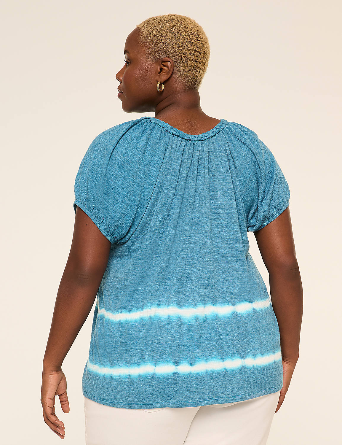 Short-Sleeve Braided-Neck Top Product Image 2