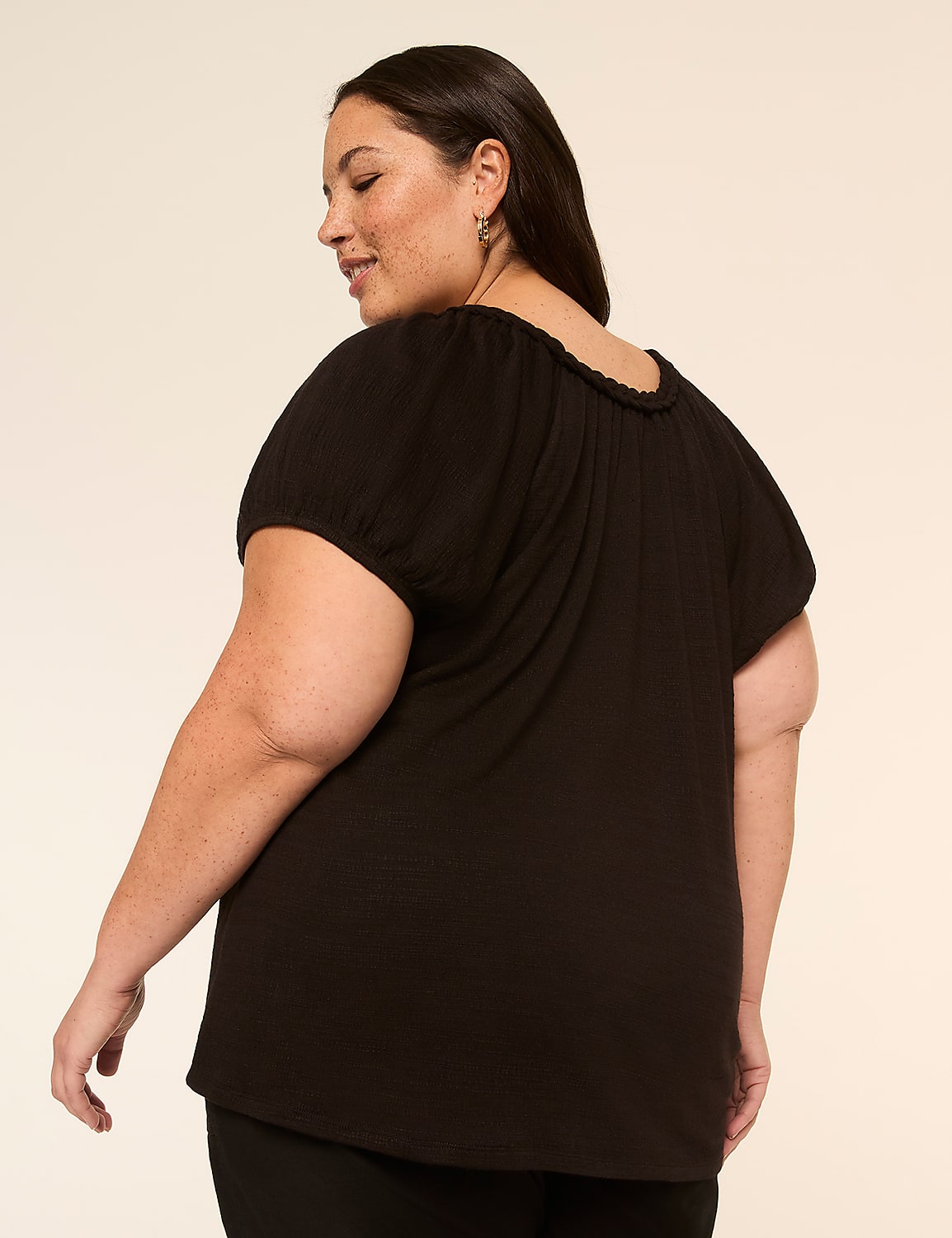 Short-Sleeve Braided-Neck Top Product Image 2