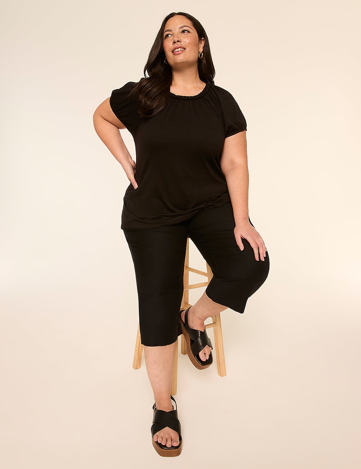 Short-Sleeve Braided-Neck Top Product Image 3