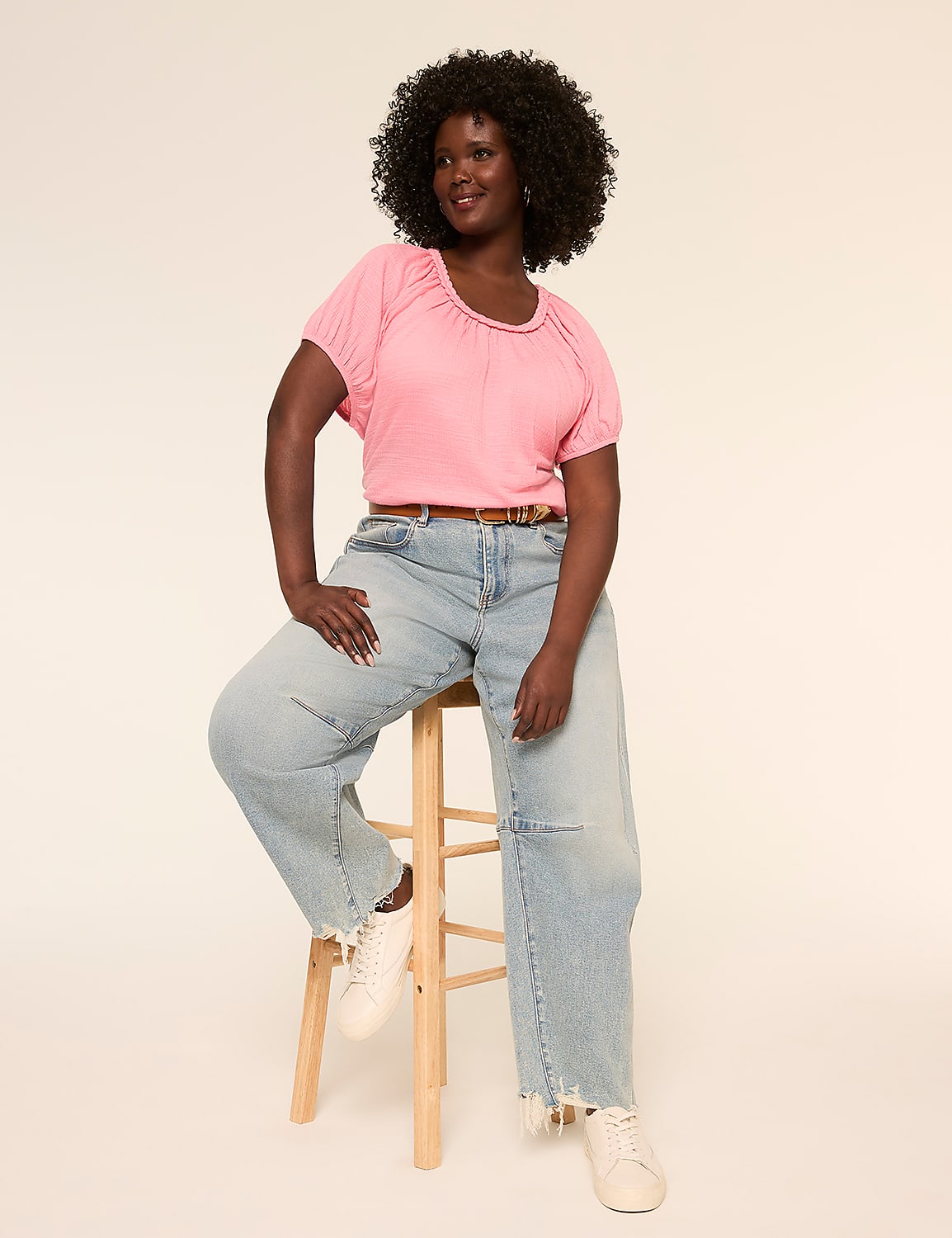 Short-Sleeve Braided-Neck Top Product Image 3
