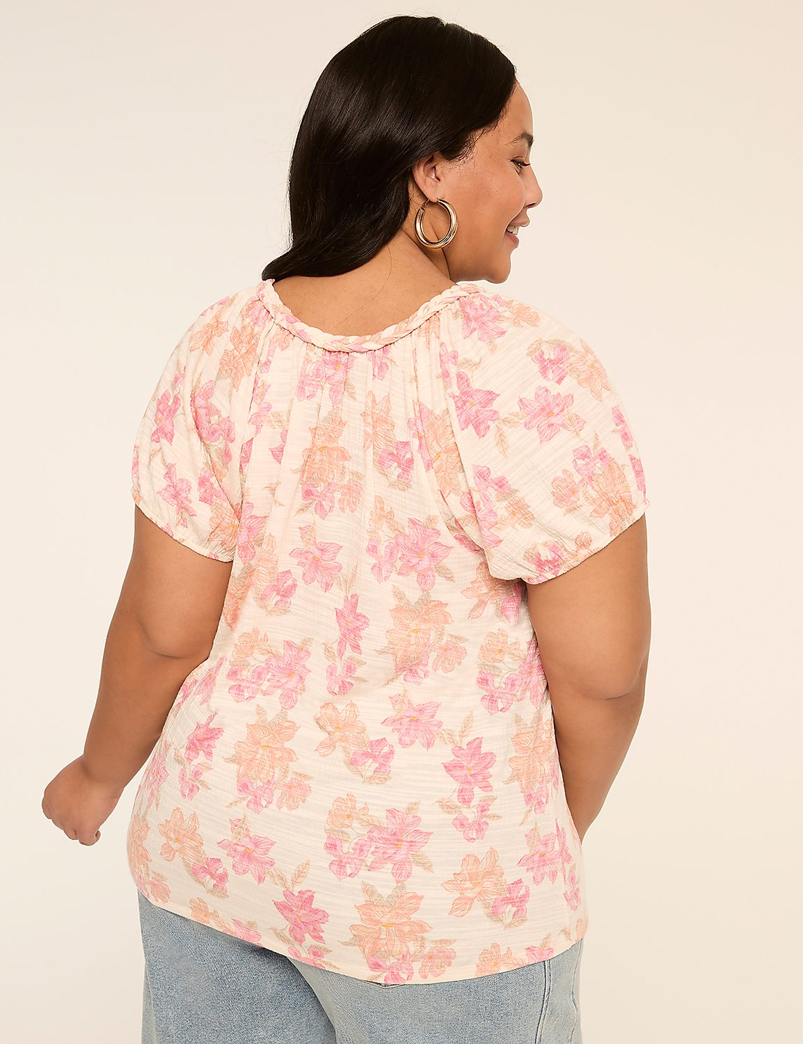 Short-Sleeve Braided-Neck Top Product Image 2