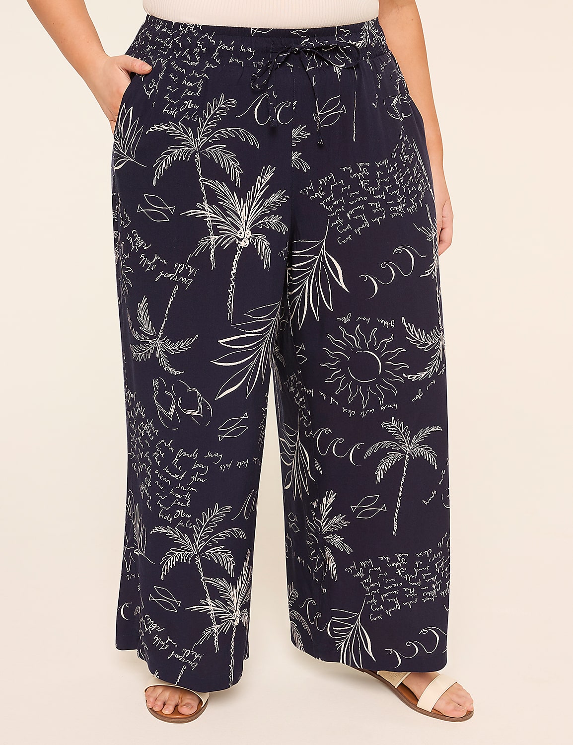 Printed Pull-On Flowy Wide Leg Pant Product Image 1