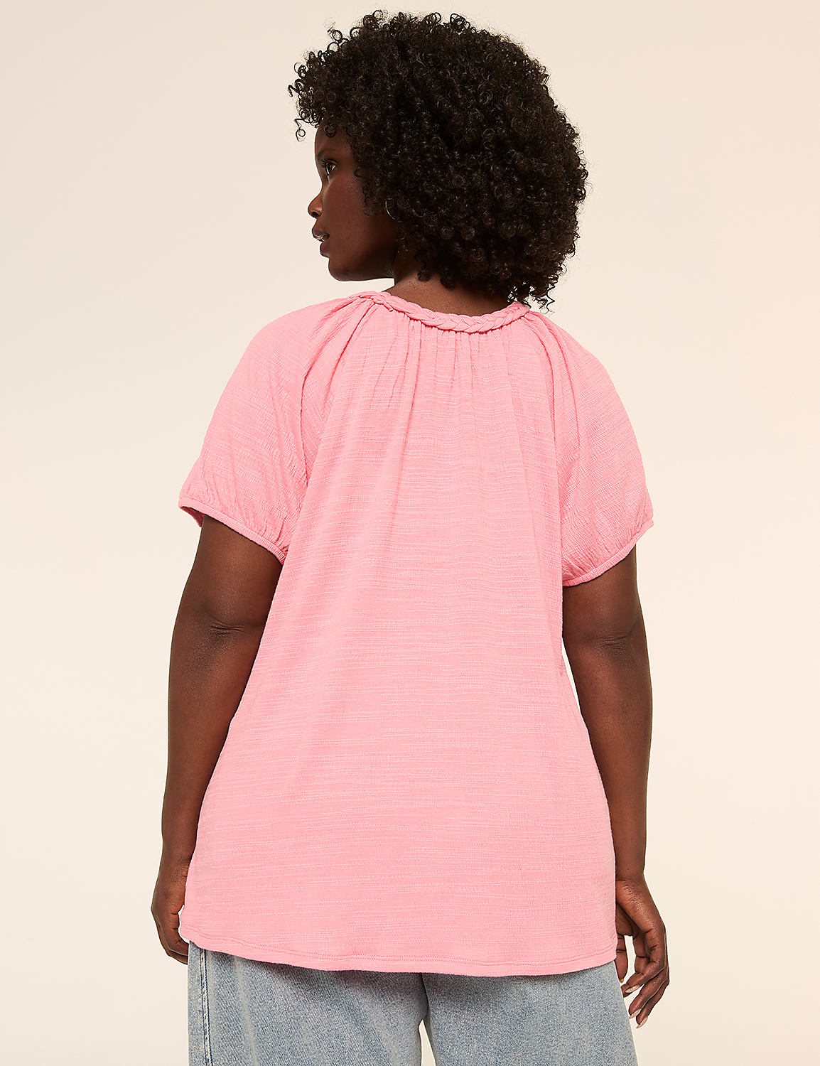 Short-Sleeve Braided-Neck Top Product Image 2