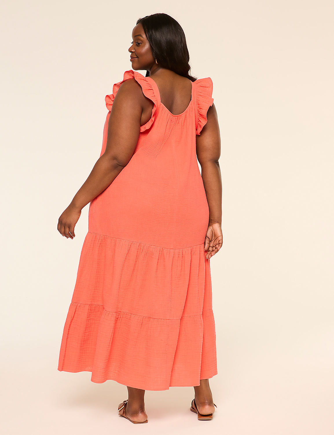 Ruffle-Sleeve Tiered Gauze Maxi Dress Product Image 2