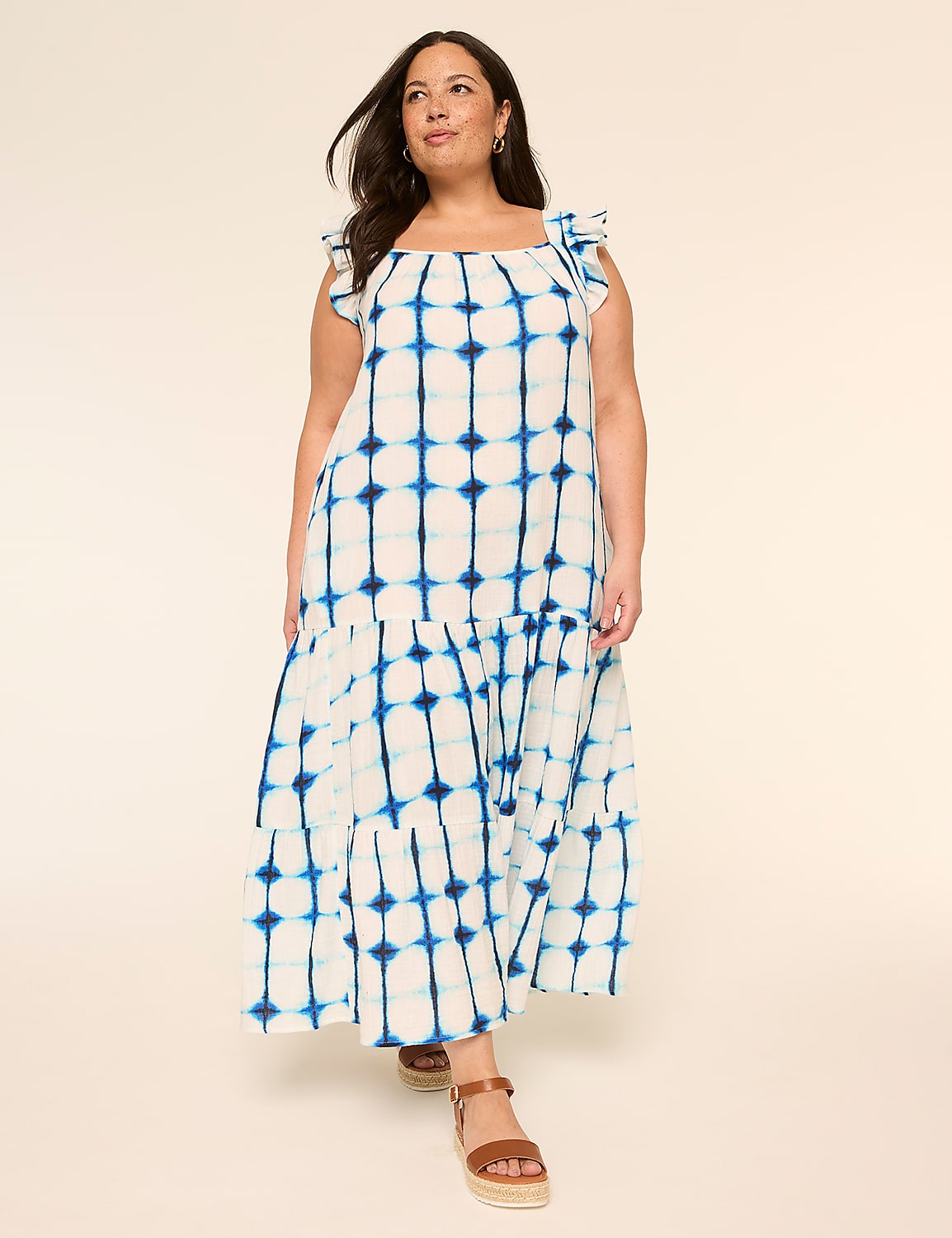 Ruffle-Sleeve Tiered Gauze Maxi Dress Product Image 1
