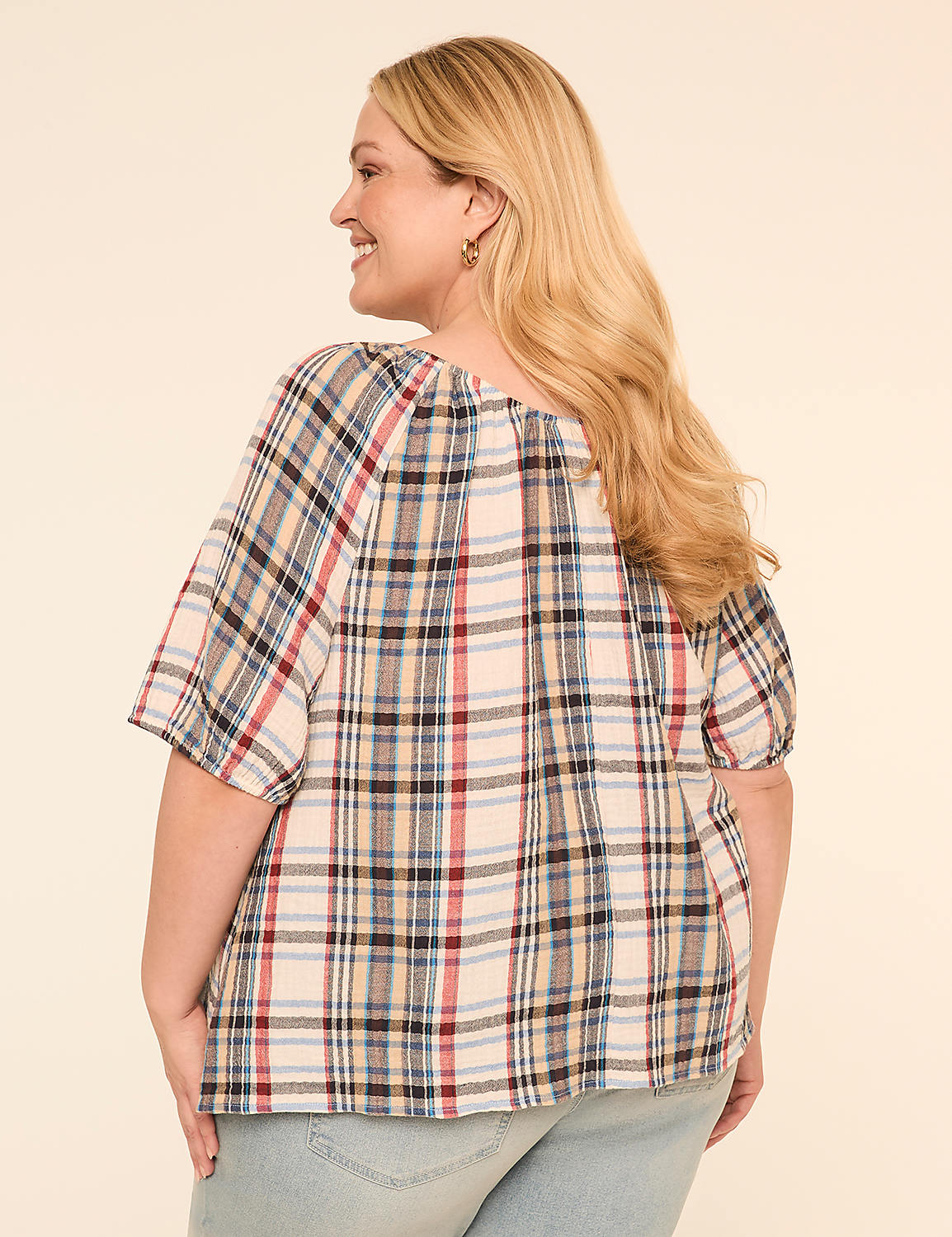 Puff-Sleeve Scoop-Neck Blouse Product Image 2