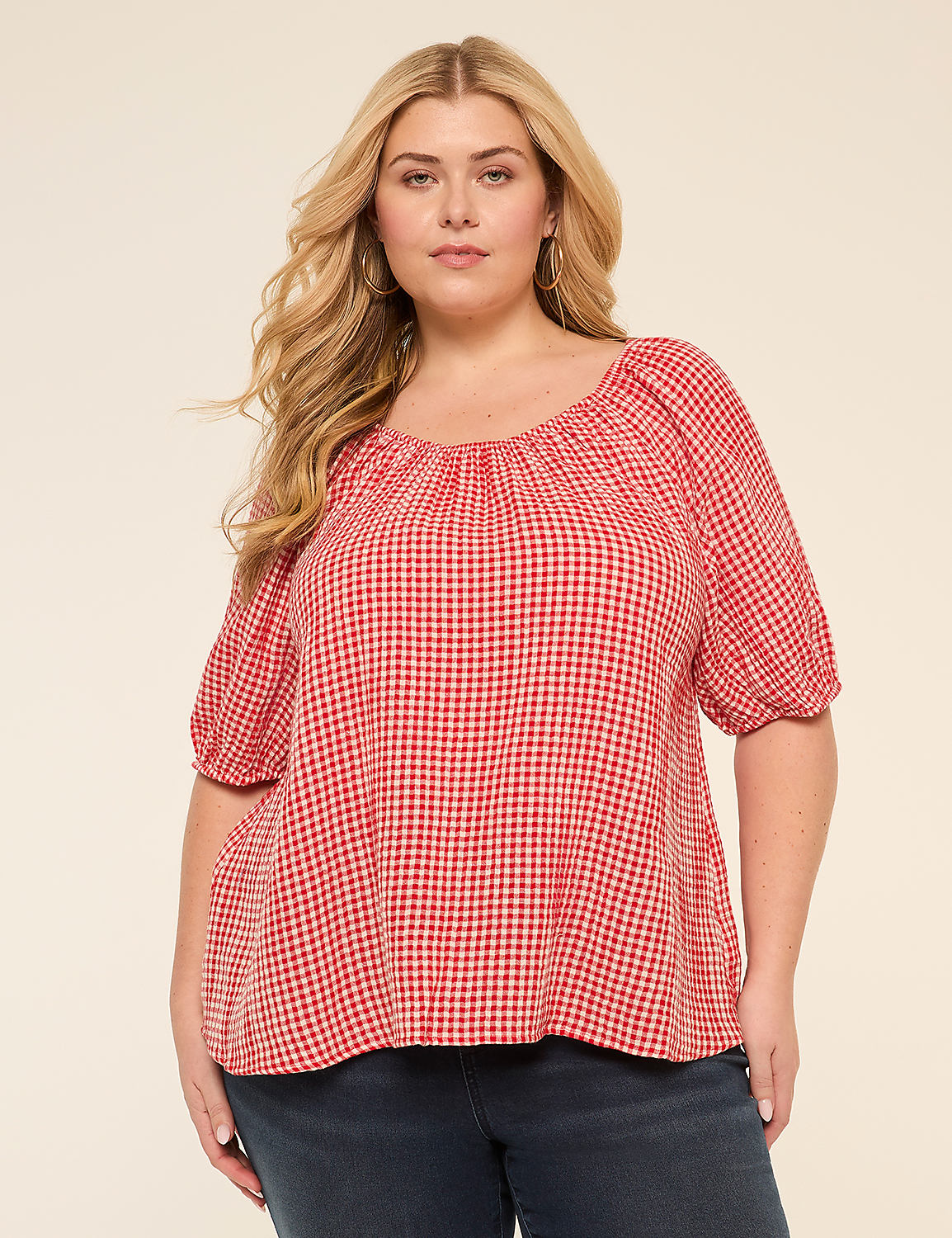 Puff-Sleeve Scoop-Neck Blouse Product Image 1