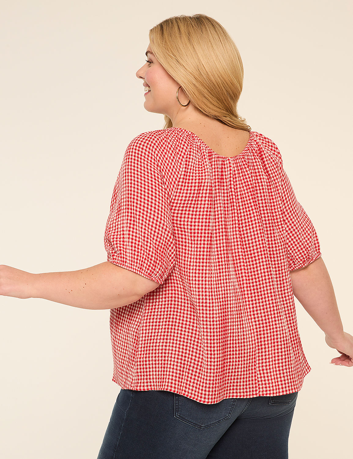 Puff-Sleeve Scoop-Neck Blouse Product Image 2