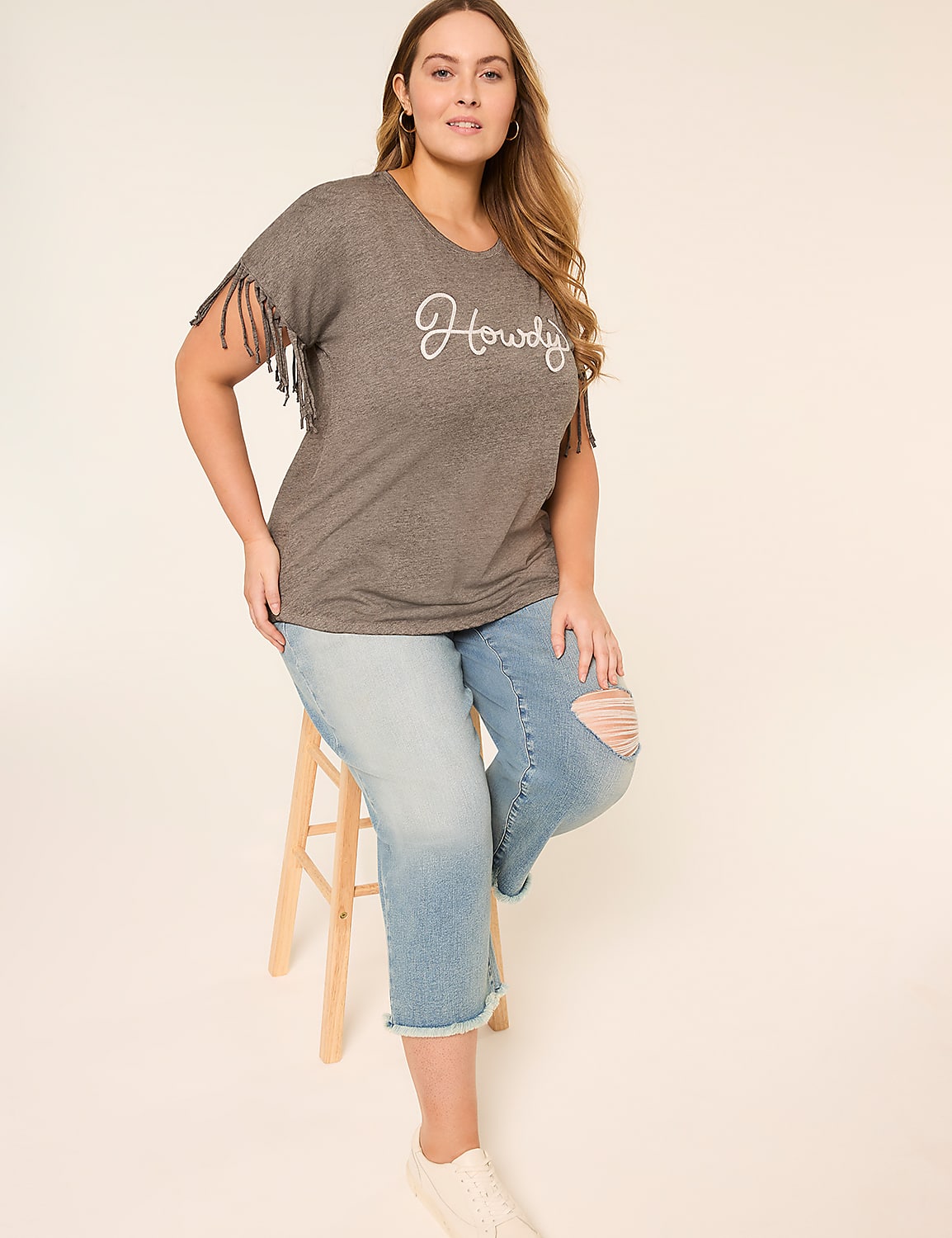 Fringed Dolman-Sleeve Howdy Graphic Tee Product Image 5