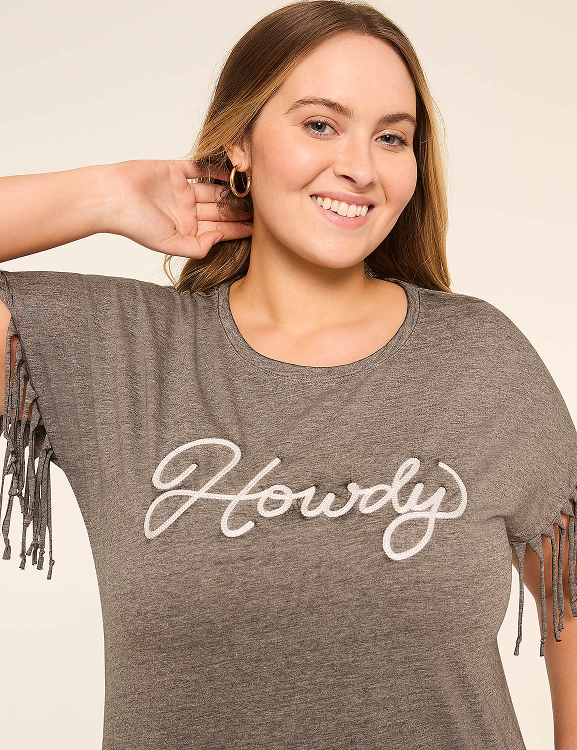 Fringed Dolman-Sleeve Howdy Graphic Tee Product Image 6