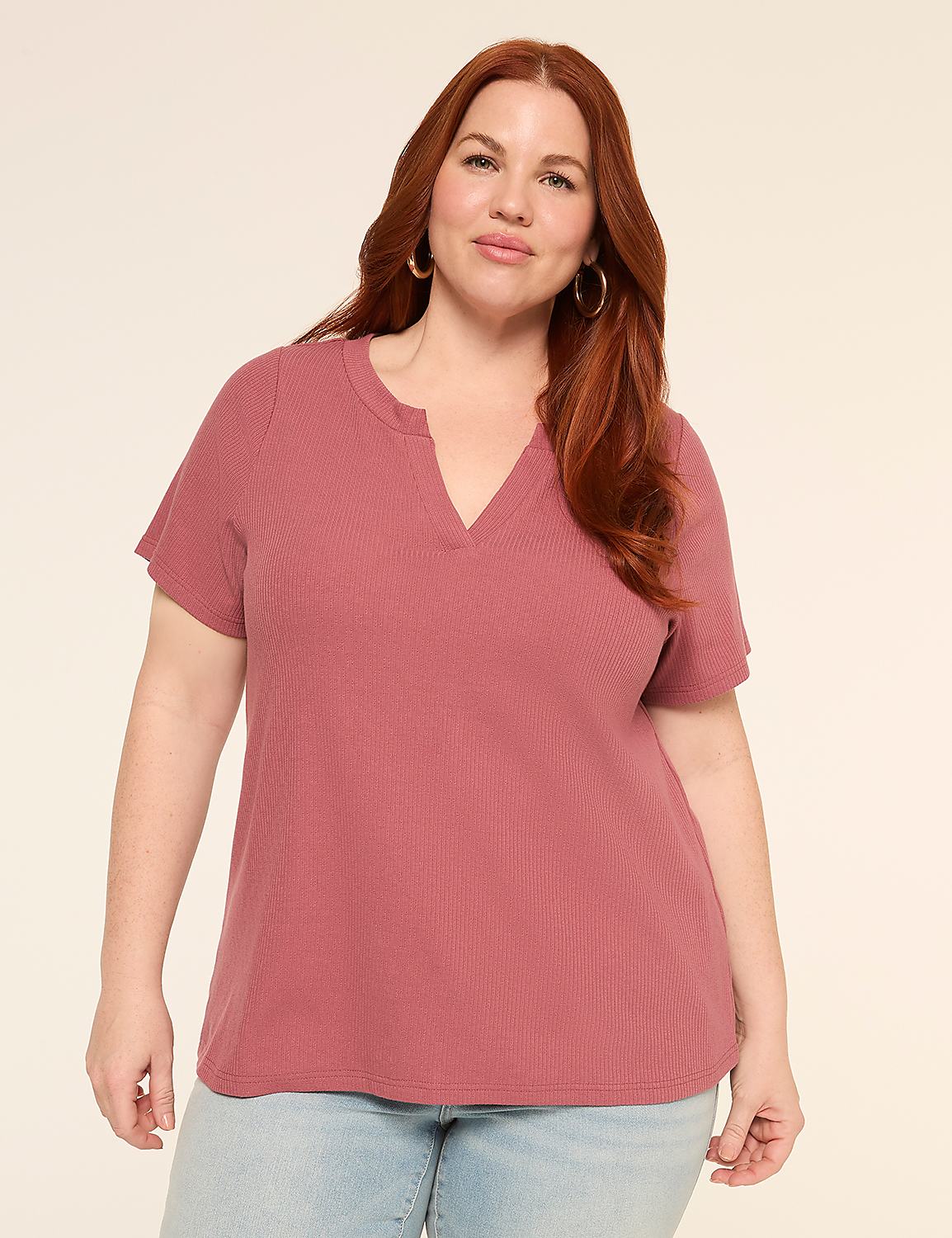 Short-Sleeve V-Notch Neck Top Product Image 1